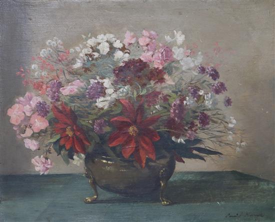 David Neave, oil on board, still life of flowers in a bowl, signed, 32 x 40cm and sundry pictures
